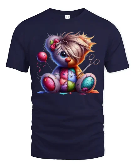 Cute Handmade Teddy Bear Sewing Art Tshirt Cozy Craft Vibes - navy t-shirt on white background