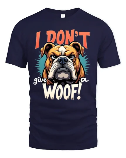 I Dont Give A Woof Bulldog Funny Quote Art Tshirt Attitude - navy t-shirt on white background