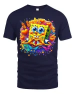 Cute Sponge Heart Love Cartoon Art Tshirt Colorful Happy Vibes - navy t-shirt on white background