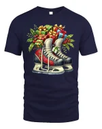 Christmas Ice Skates Gift Art Tshirt Festive Winter Holiday Joy - navy t-shirt on white background