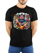 Bold Tattoo Sailor Anchor Art Tshirt Classic Nautical Power - model wearing black tee with hands behind back
