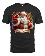 Merry Christmas Santa Pointing Graphic Tee With Festive Spirit - black t-shirt on white background