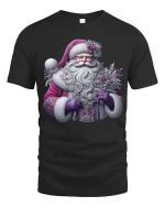Elegant Purple Santa Claus Art Tee With Magical Winter Charm - black t-shirt on white background