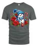 Cute Christmas Snowman Art Tee With Cozy Winter Holiday Charm - gray t-shirt on white background