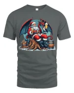 Santa And Dragon Beer Tee With Epic Fantasy Holiday Style - gray t-shirt on white background