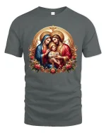 Holy Family Sacred Love Tee With Elegant Christian Art Style - gray t-shirt on white background