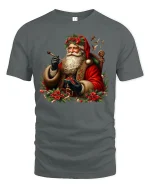 Classic Santa Claus Holiday Art Tee With Vintage Christmas Charm - gray t-shirt on white background