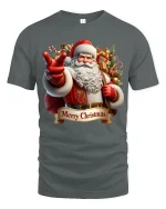 Merry Christmas Santa Pointing Graphic Tee With Festive Spirit - gray t-shirt on white background