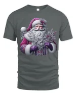 Elegant Purple Santa Claus Art Tee With Magical Winter Charm - gray t-shirt on white background