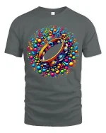 Colorful Music Tambourine Art Tee With Rhythm And Joyful Vibes - gray t-shirt on white background