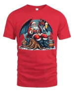 Santa And Dragon Beer Tee With Epic Fantasy Holiday Style - red t-shirt on white background