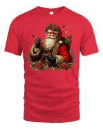 Classic Santa Claus Holiday Art Tee With Vintage Christmas Charm - red t-shirt on white background