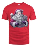 Elegant Purple Santa Claus Art Tee With Magical Winter Charm - red t-shirt on white background