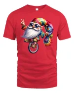 Groovy Tie Dye Santa Gnome Tee With Peace Sign And Fun Spirit - red t-shirt on white background