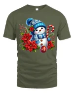 Cute Christmas Snowman Art Tee With Cozy Winter Holiday Charm - military green t-shirt on white background