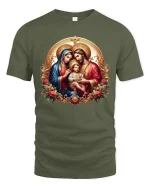 Holy Family Sacred Love Tee With Elegant Christian Art Style - military green t-shirt on white background