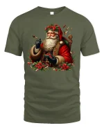 Classic Santa Claus Holiday Art Tee With Vintage Christmas Charm - military green t-shirt on white background