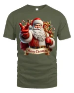 Merry Christmas Santa Pointing Graphic Tee With Festive Spirit - military green t-shirt on white background