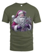 Elegant Purple Santa Claus Art Tee With Magical Winter Charm - military green t-shirt on white background
