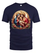 Holy Family Sacred Love Tee With Elegant Christian Art Style - navy t-shirt on white background