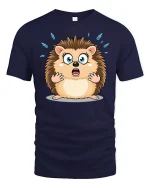Funny Shocked Hedgehog Cartoon Tee With Cute Surprised Face Art - navy t-shirt on white background