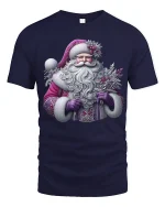 Elegant Purple Santa Claus Art Tee With Magical Winter Charm - navy t-shirt on white background