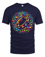 Colorful Music Tambourine Art Tee With Rhythm And Joyful Vibes - navy t-shirt on white background