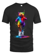Colorful AI Creator Bear Tee With Explosive Creative Energy - black t-shirt on white background