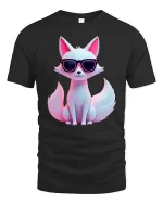 Cool Sunglasses Fox Tee With Cute Neon Style And Confident Vibes - black t-shirt on white background
