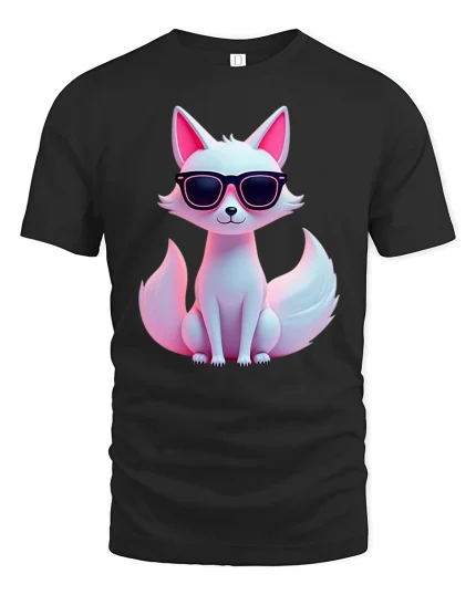 Cool Sunglasses Fox Tee With Cute Neon Style And Confident Vibes - black t-shirt on white background