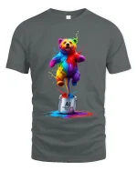 Colorful AI Creator Bear Tee With Explosive Creative Energy - gray t-shirt on white background