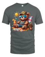 Cool Summer Vacation Bear Tee With Relaxed Beach Holiday Vibes - gray t-shirt on white background