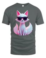 Cool Sunglasses Fox Tee With Cute Neon Style And Confident Vibes - gray t-shirt on white background