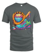 Funny Melting Baseball Gear Tee With Colorful Street Art Vibes - gray t-shirt on white background