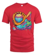 Funny Melting Baseball Gear Tee With Colorful Street Art Vibes - red t-shirt on white background
