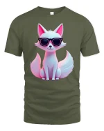 Cool Sunglasses Fox Tee With Cute Neon Style And Confident Vibes - military green t-shirt on white background
