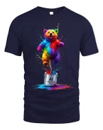 Colorful AI Creator Bear Tee With Explosive Creative Energy - navy t-shirt on white background