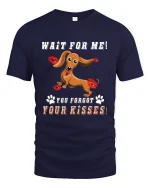 Funny Dachshund Kiss Reminder Tee With Cute Puppy Attitude - navy t-shirt on white background