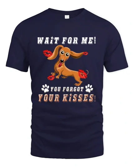 Funny Dachshund Kiss Reminder Tee With Cute Puppy Attitude - navy t-shirt on white background