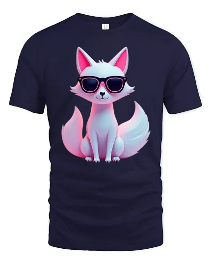 Cool Sunglasses Fox Tee With Cute Neon Style And Confident Vibes - navy t-shirt on white background