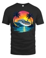 Tropical Cruise Sunset Graphic T Shirt With Relaxing Vacation Vibes - black t-shirt on white background
