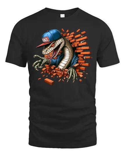 Street Style Snake Breaking Wall Graphic T Shirt With Urban Attitude - black t-shirt on white background