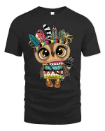 Cute Tribal Owl Graphic T Shirt With Colorful Boho Spirit - black t-shirt on white background