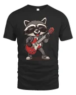 Cool Rock Raccoon Guitar Graphic T Shirt With Funny Music Vibes - black t-shirt on white background
