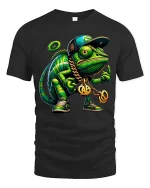 Cool Street Style Chameleon Graphic T Shirt With Urban Hip Hop Art - black t-shirt on white background