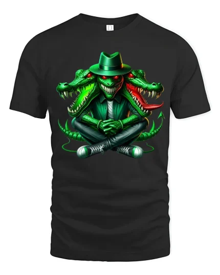 Dark Street Style Crocodile Graphic T Shirt With Bold Urban Attitude - black t-shirt on white background