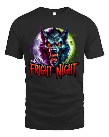 Fright Night Werewolf Graphic T Shirt With Dark Horror Style - black t-shirt on white background