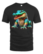 Colorful Cartoon Alligator Graphic T Shirt With Bold Street Art - black t-shirt on white background