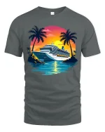 Tropical Cruise Sunset Graphic T Shirt With Relaxing Vacation Vibes - gray t-shirt on white background