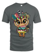 Cute Tribal Owl Graphic T Shirt With Colorful Boho Spirit - gray t-shirt on white background